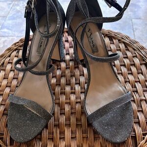 Nina Womens Heels Shari Glitter Silver Black size 11